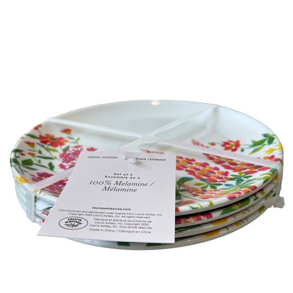 LAURA ASHLEY Melamine Pop of Color Spring Floral 8" Appetizer Plate Set of 4 NEW - Picture 7 of 10